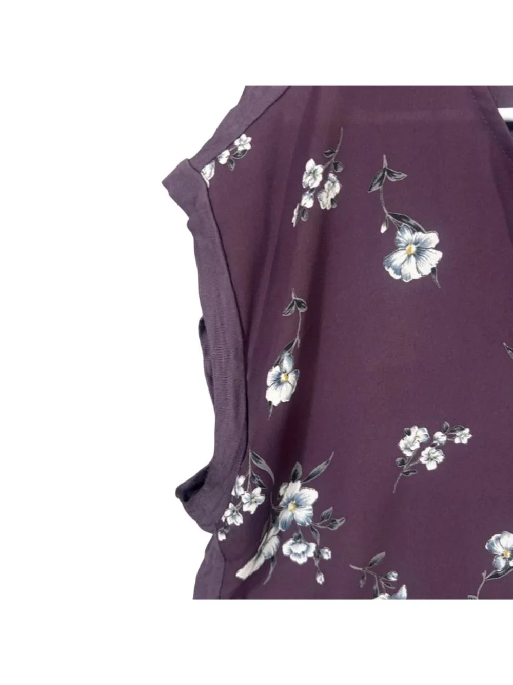 Papermoon Purple Floral Print Cap Sleeve Blouse Womens Size Large GUC - Picture 3 of 9